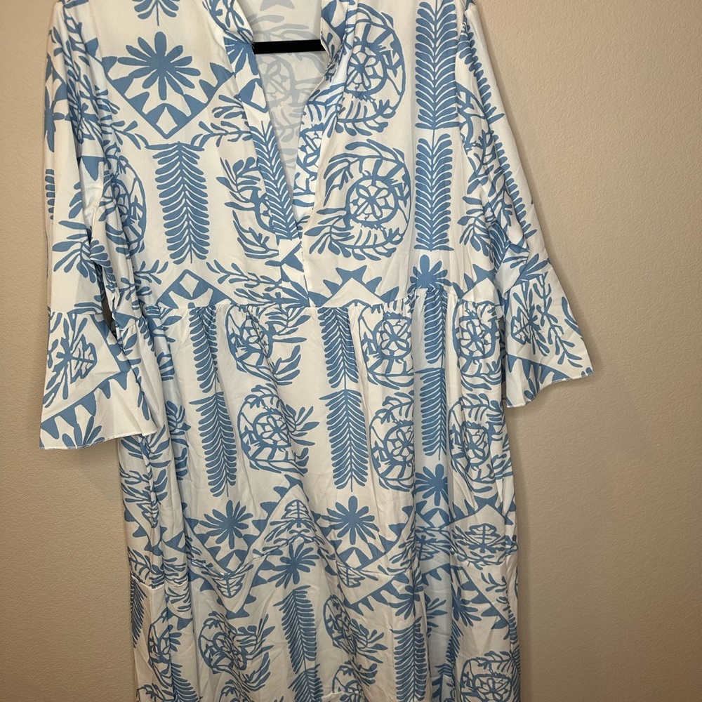Blue and White Patterned Women's Dress